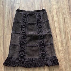 Leather boho crochet skirt